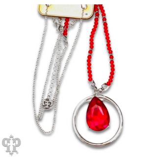 Bead and chain necklace with large rhinestone charm, last call
