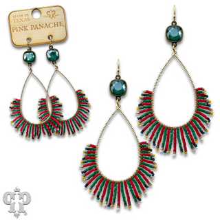 Seed bead fringe teardrop earring with Austrian crystal