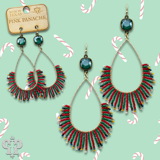 Christmas bead fringe teardrop earring with Austrian crystal