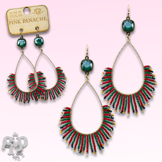 Seed bead fringe teardrop earring with Austrian crystal