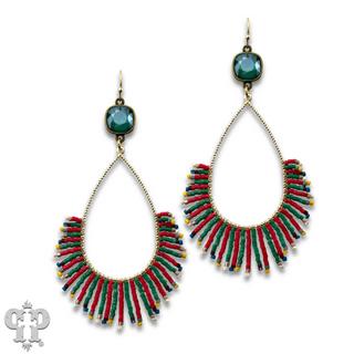 Christmas bead fringe teardrop earring with Austrian crystal