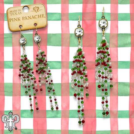 Christmas bead fringe earring, Austrian crystal
