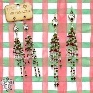 Christmas bead fringe earring, Austrian crystal - LC