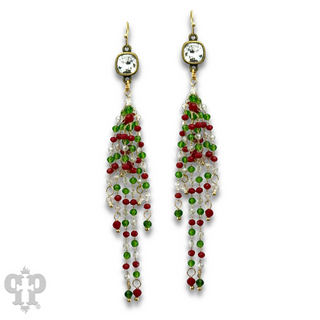 Christmas bead fringe earring, Austrian crystal - LC