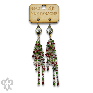 Christmas bead fringe earring, Austrian crystal - LC
