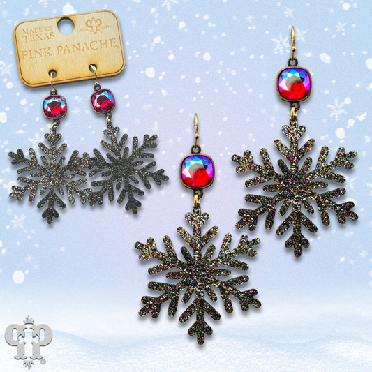 Multi-color glitter snowflake earring with Austrian crystal