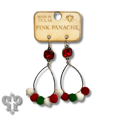 Pom-pom teardrop earring with Austrian crystal