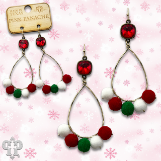 Christmas pom-pom earring with Austrian crystal