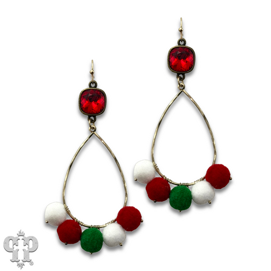 Christmas pom-pom earring with Austrian crystal