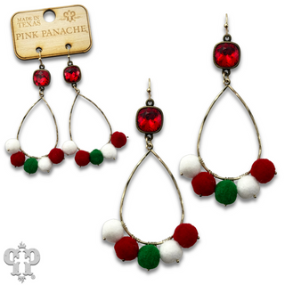 Christmas pom-pom earring with Austrian crystal