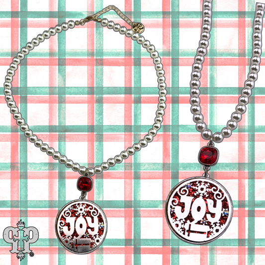 Red and silver JOY necklace, Austrian crystal