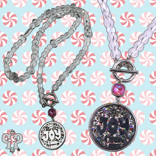 Clear bead necklace with JOY pendant and Austrian crystal