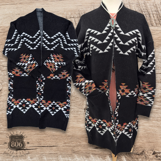 Aztec pattern long cardigan, last call
