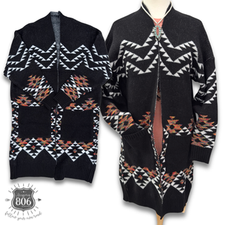 Aztec pattern long cardigan, last call