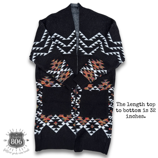 Aztec pattern long cardigan, last call