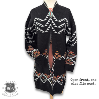 Aztec pattern long cardigan, last call