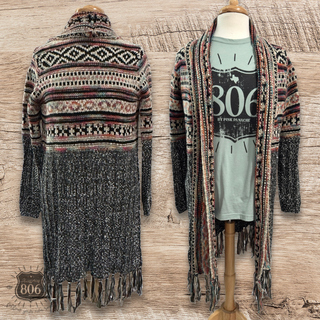 Multi-color western fringe cardigan, last call