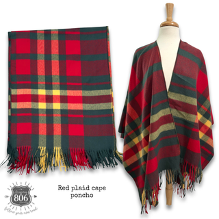 Plaid cape poncho with fringe, last call