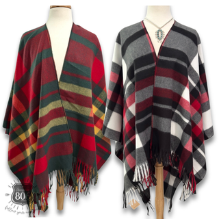 Plaid cape poncho with fringe, last call