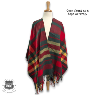 Plaid cape poncho with fringe, last call