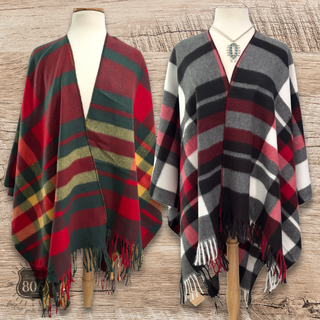 Plaid cape poncho with fringe, last call