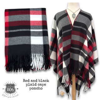 Plaid cape poncho with fringe, last call