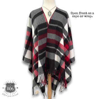 Plaid cape poncho with fringe, last call