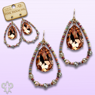 Pink disc, rose rhinestone teardrop earring, last call