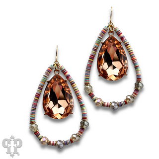 Pink disc, rose rhinestone teardrop earring, last call