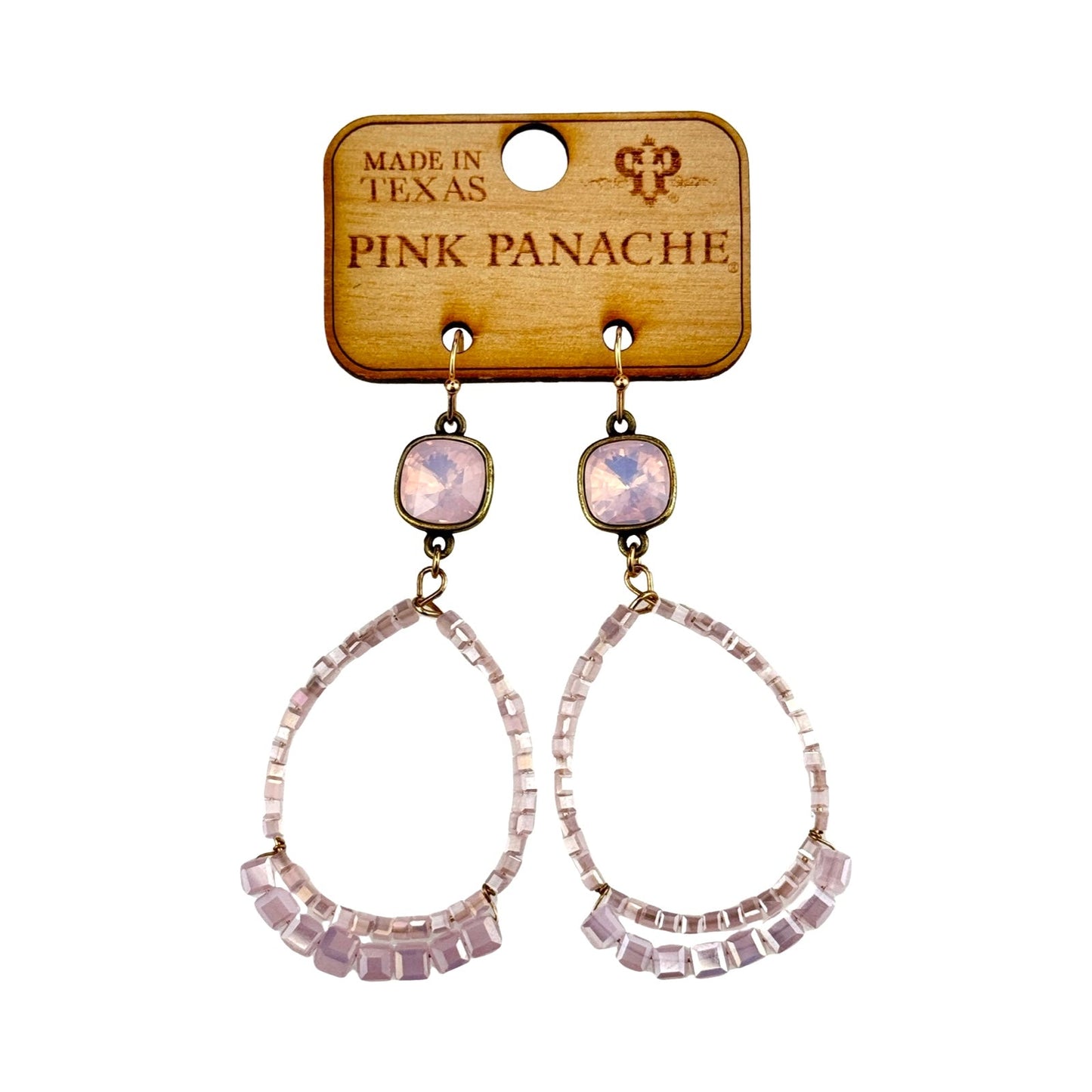 Pink cube bead teardrop earring, Austrian crystal