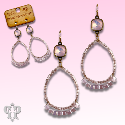 Pink cube bead teardrop earring, Austrian crystal