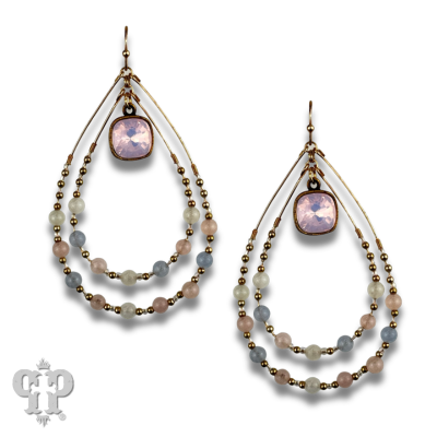 Pastel pink teardrop earring, Austrian crystal