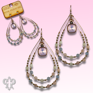 Double teardrop earring with beads and Austrian crystal