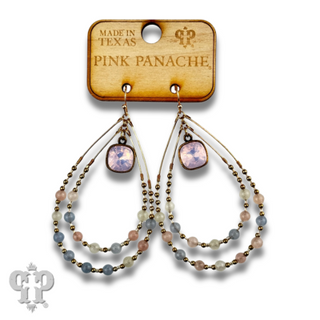 Double teardrop earring with beads and Austrian crystal