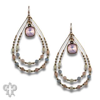 Double teardrop earring with beads and Austrian crystal