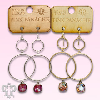 Matte finish double circle earring with Austrian crystal