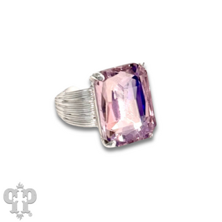 Faceted rectangle rhinestone adjustable ring