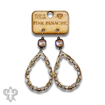 Pink iridescent bead teardrop earring, Austrian crystal