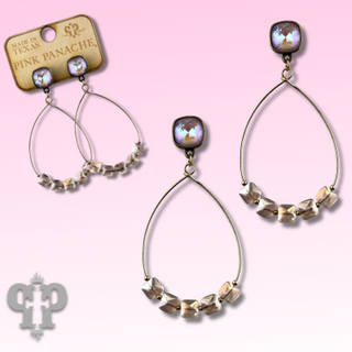 Square iridescent finish bead teardrop earring with Austrian crystal