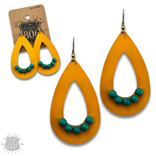 Leather and stitched bead teardrop earring, last call