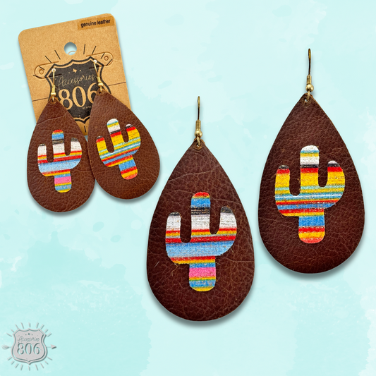 Brown cactus print teardrop earring, last call