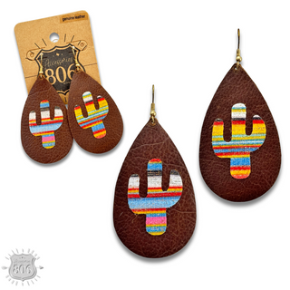 Brown cactus print teardrop earring, last call