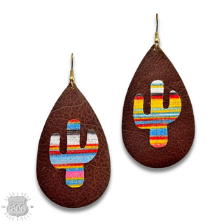 Brown cactus print teardrop earring, last call