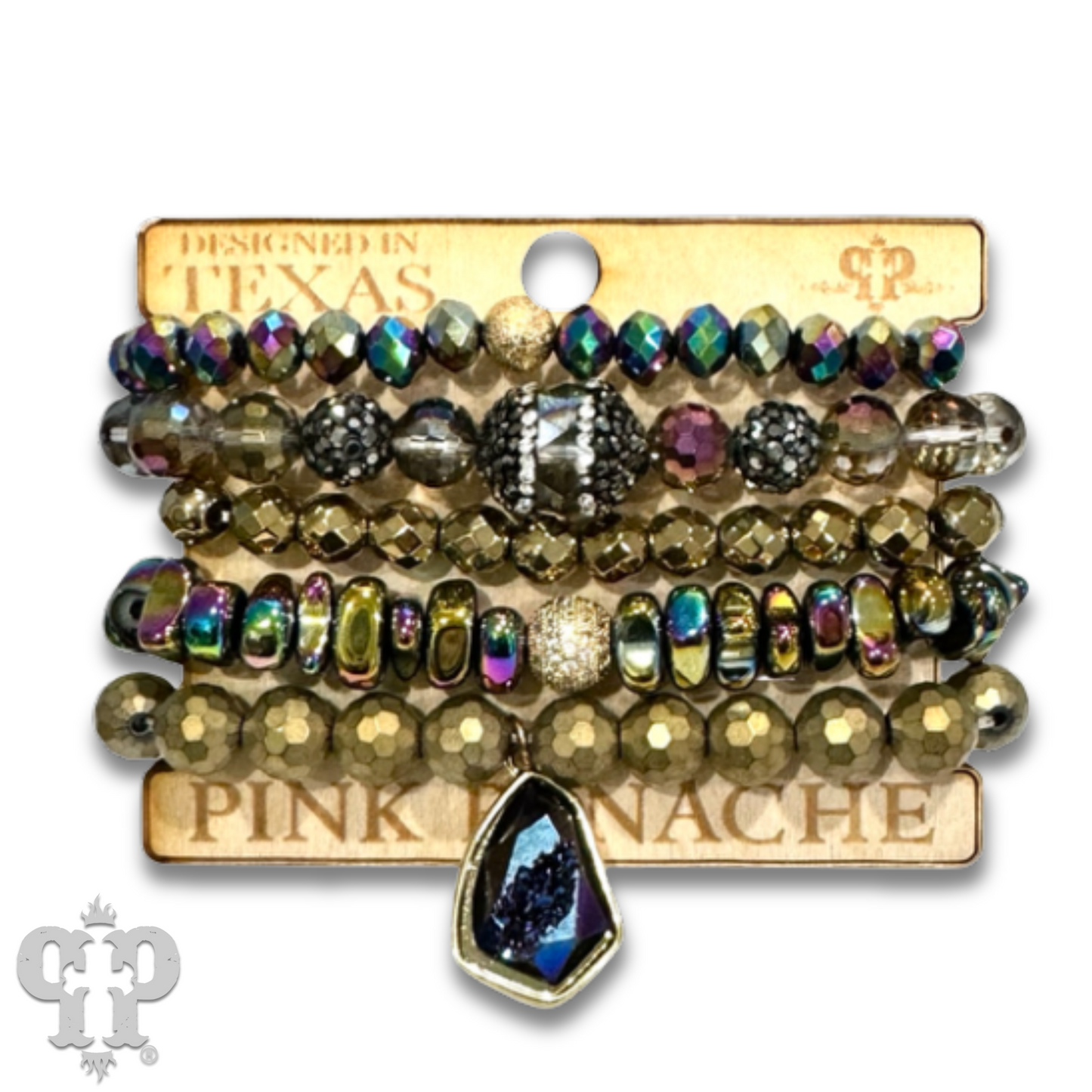 Mixed stone and bead five strand bracelet