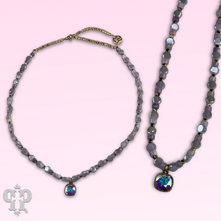 Lavender coinbead necklace with Austrian crystal - LC