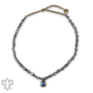 Lavender coinbead necklace with Austrian crystal - LC