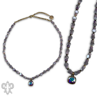 Lavender coinbead necklace with Austrian crystal - LC