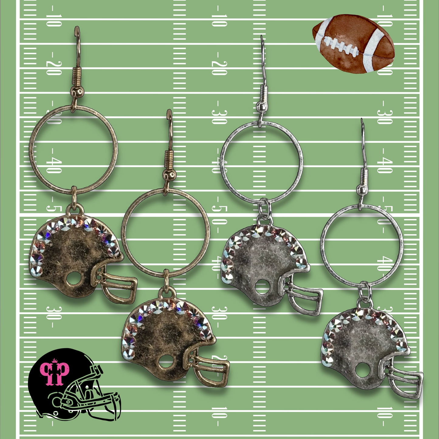 Football helmet earring with Austrian crystals