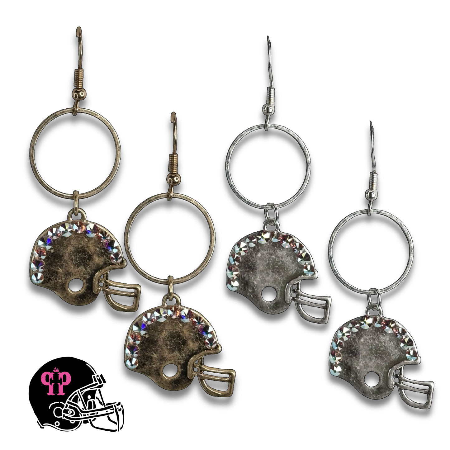Football helmet earring with Austrian crystals