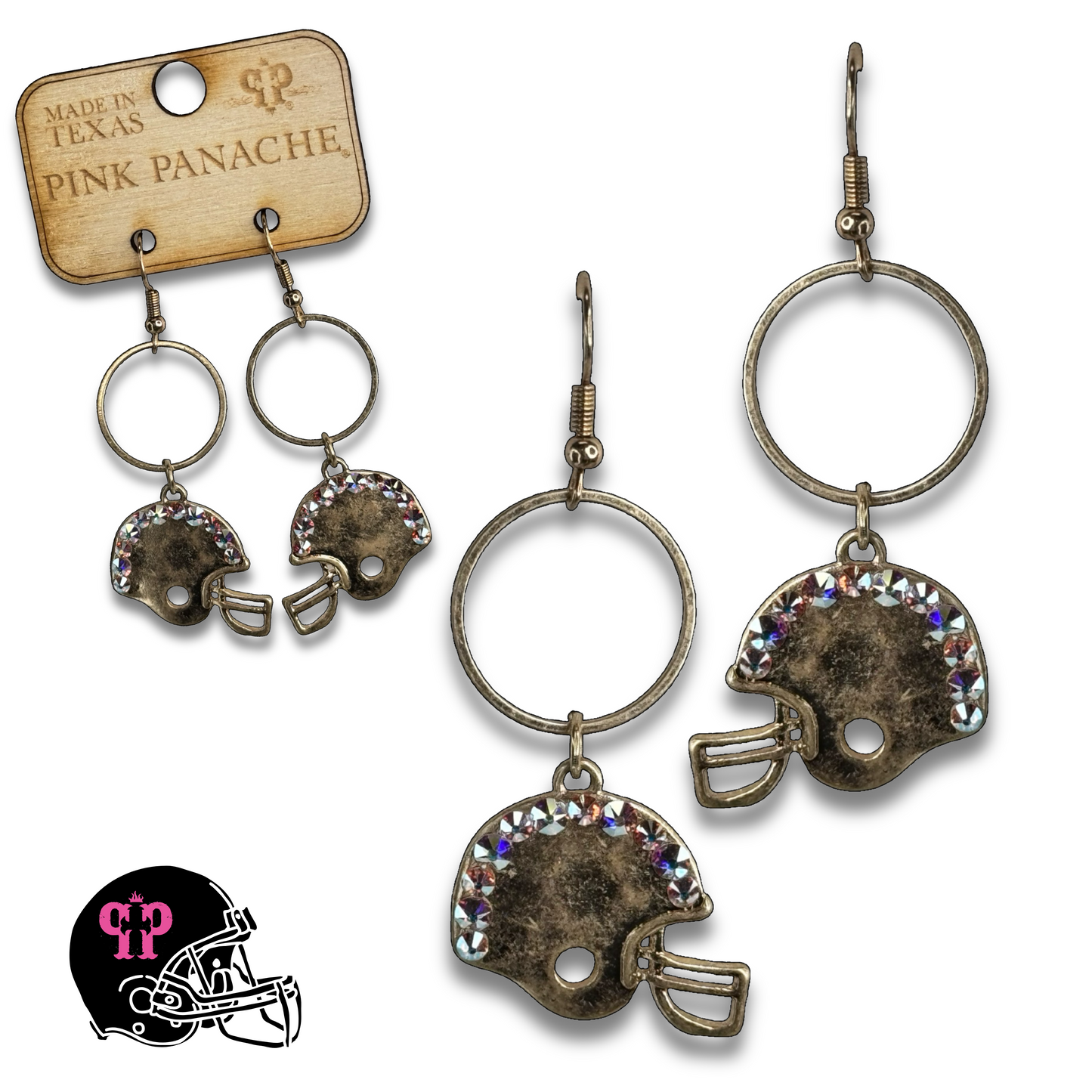 Football helmet earring with Austrian crystals